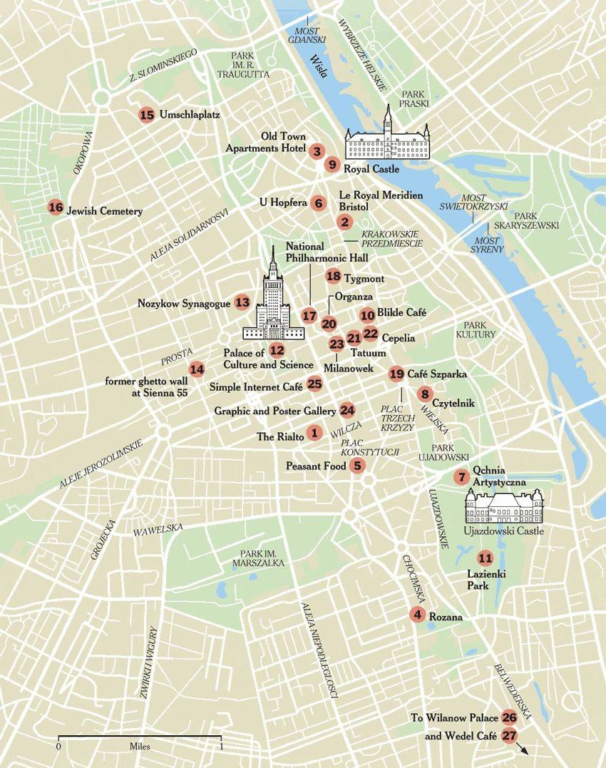 华沙景点、观光、博物馆、名胜、古迹和地标旅游地图
